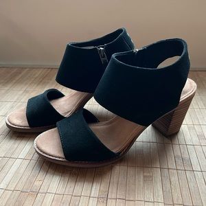 Toms Majorca Block Heel Sandals - Black Suede Women’s 8